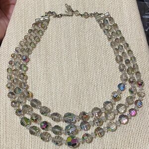 Vintage 1950’s Laguna Aurora Borealis Crystal 3 strand Necklace